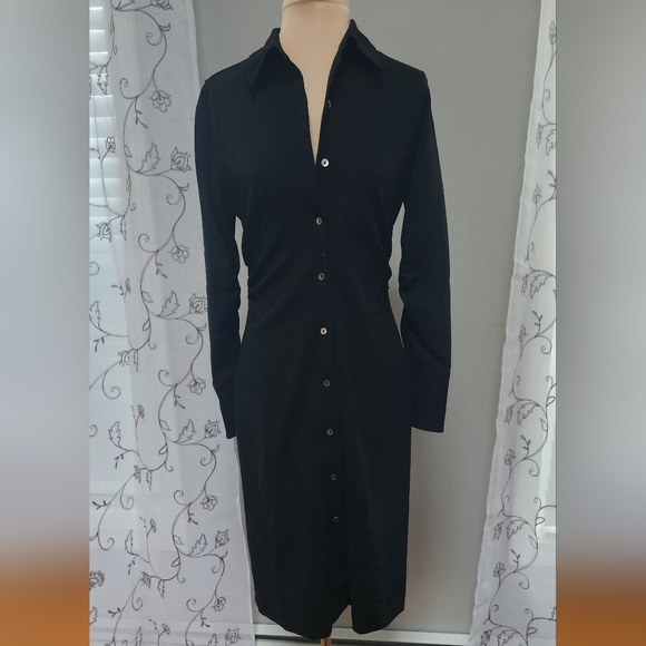 Vintage BANANA REPUBLIC Long Black Bodycon Shirtdress Sz 4 Button Up Gorgeous! - Picture 1 of 7